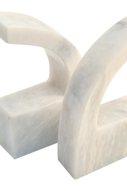 Carrara White Marble Set of Two Comma Bookends