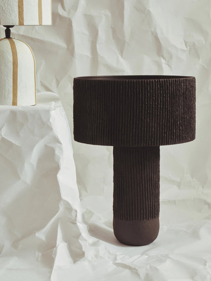 Vellum Black Etched Linear Design Papier Mache Table Lamp