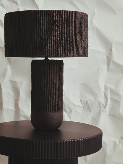 Vellum Black Etched Linear Design Papier Mache Table Lamp