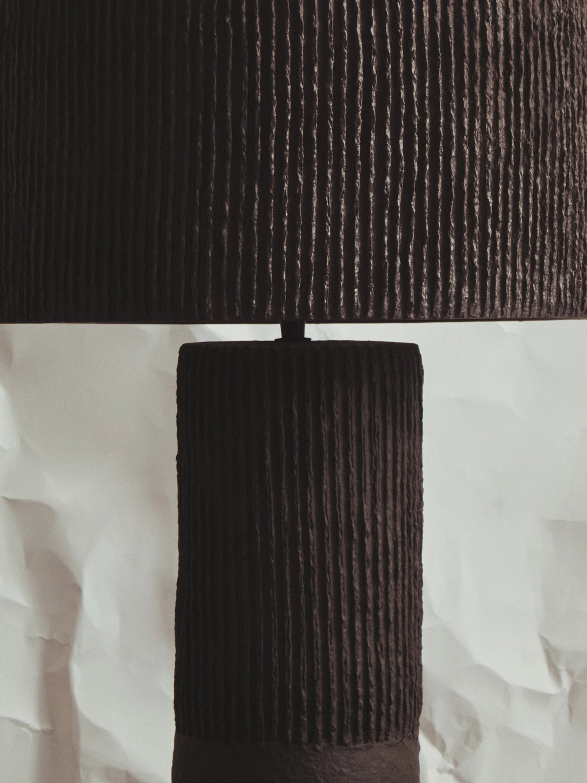 Vellum Black Etched Linear Design Papier Mache Table Lamp
