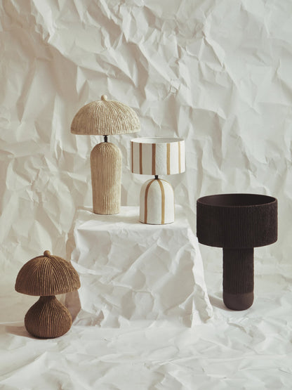 Vellum Black Etched Linear Design Papier Mache Table Lamp