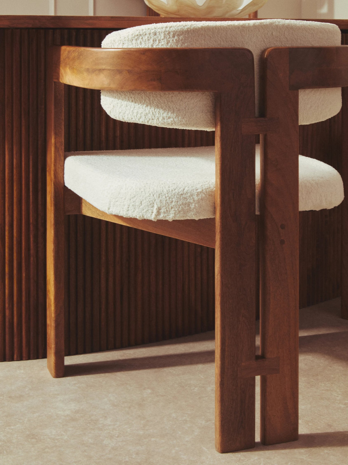Garda Boucle Fabric and Mango Wood Dining Chair