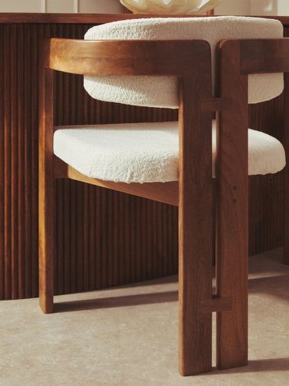 Garda Boucle Fabric and Mango Wood Dining Chair