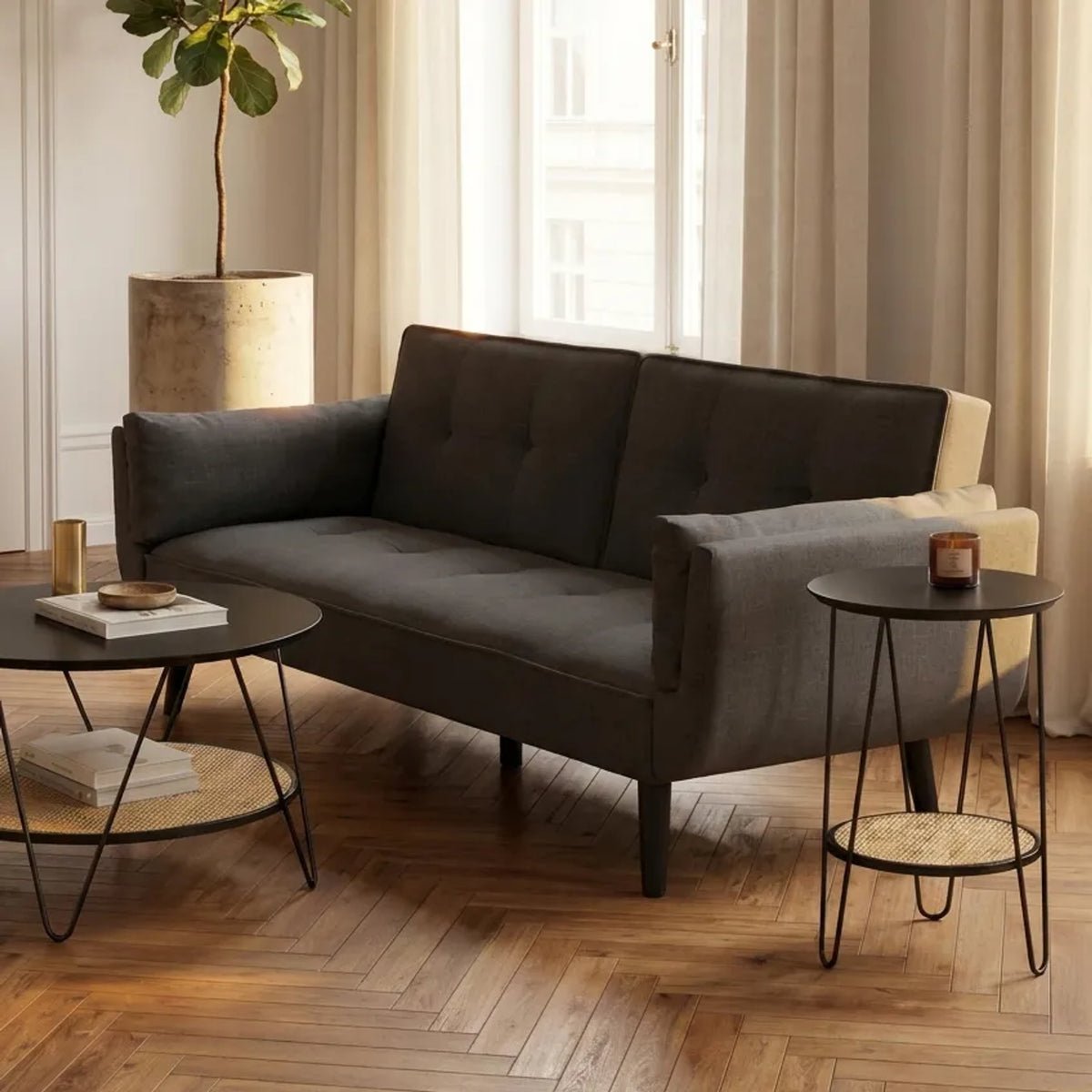 Marlowe 3 Seat Dark Grey Sofa Bed