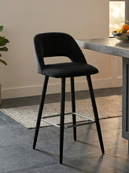 Waverley Black Velvet Bar Chair with Silver Finish Footrest