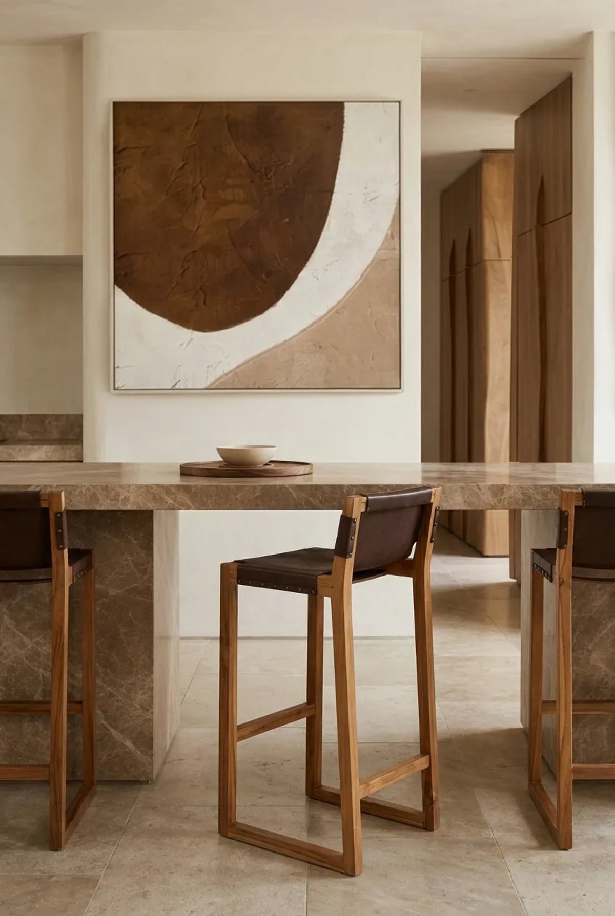 Sumatra Brown Leather Bar Chair with Teak Wood Frame