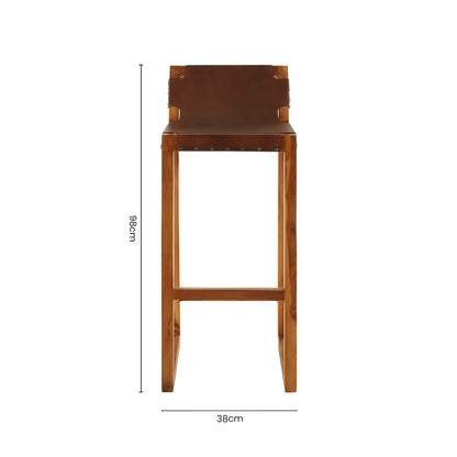 Sumatra Brown Leather Bar Chair with Teak Wood Frame