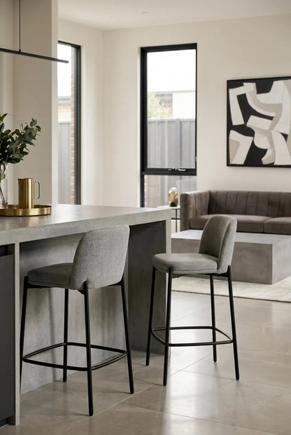 Maddox Set of 2 Light Grey Textured Fabric Bar Chairs with Black Legs