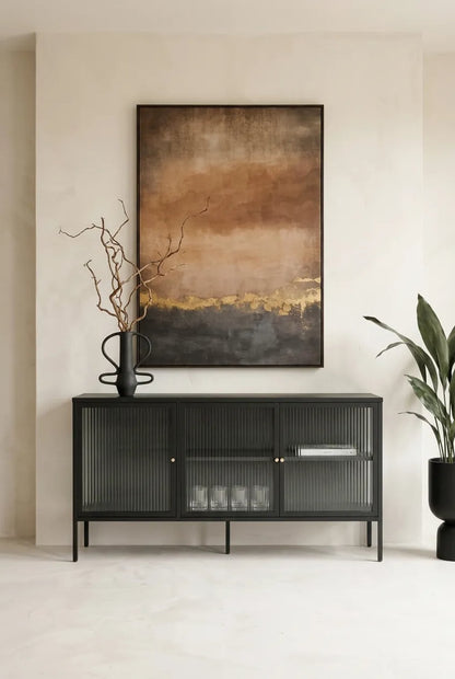 Flutelle Black Metal and Fluted Glass Door Sideboard