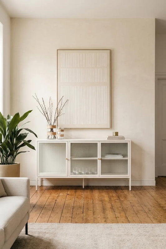 Flutelle Warm White Metal Fluted Glass Door Sideboard