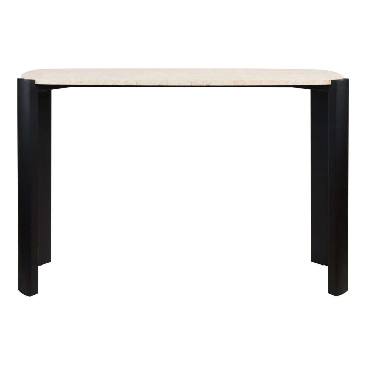 Iberia Travertine Top and Black Acacia Wood Console Table