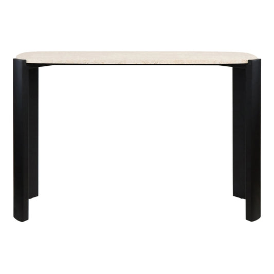 Iberia Travertine Top and Black Acacia Wood Console Table