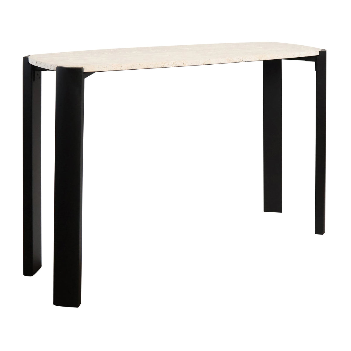 Iberia Travertine Top and Black Acacia Wood Console Table
