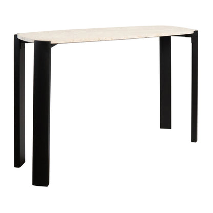 Iberia Travertine Top and Black Acacia Wood Console Table