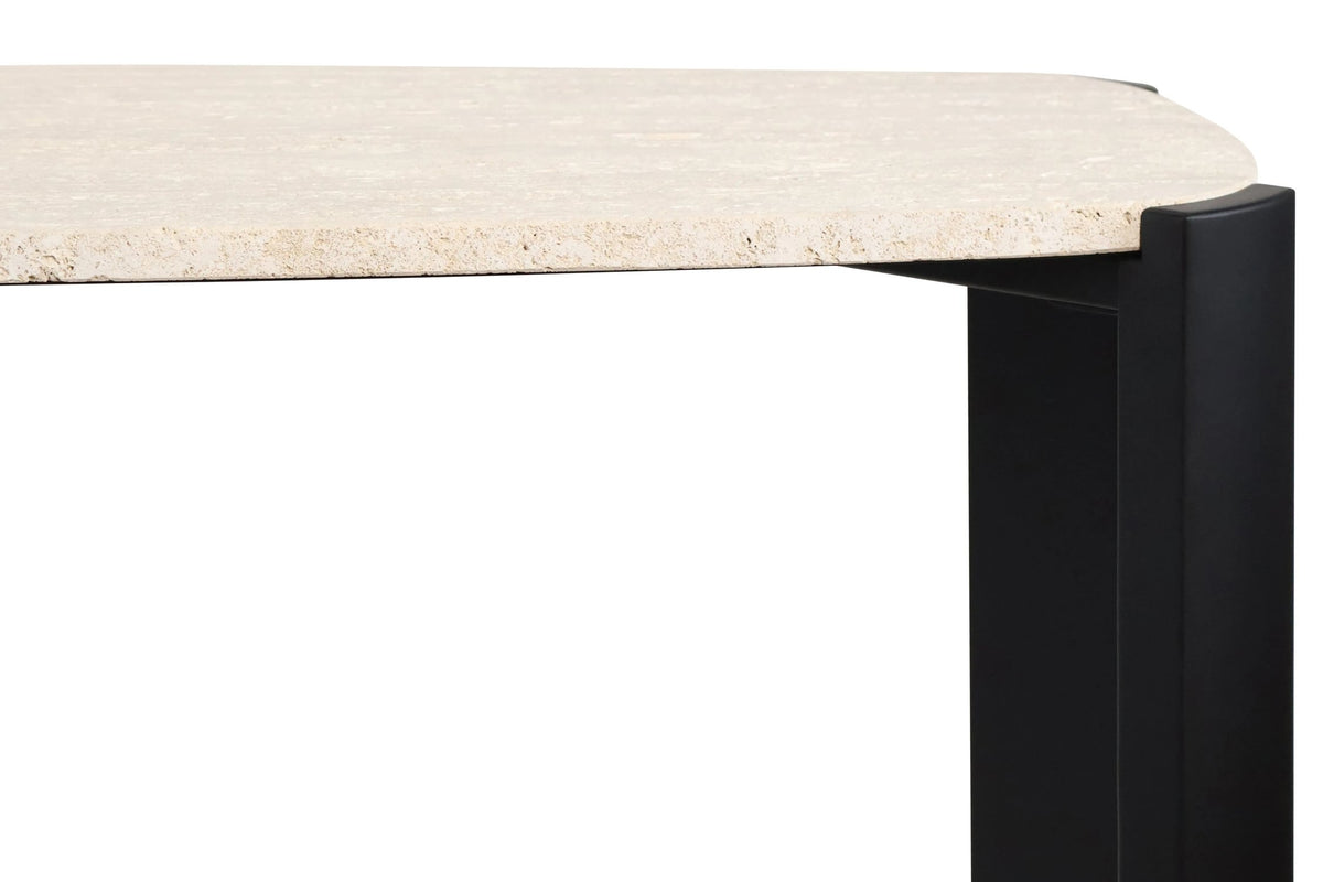 Iberia Travertine Top and Black Acacia Wood Console Table