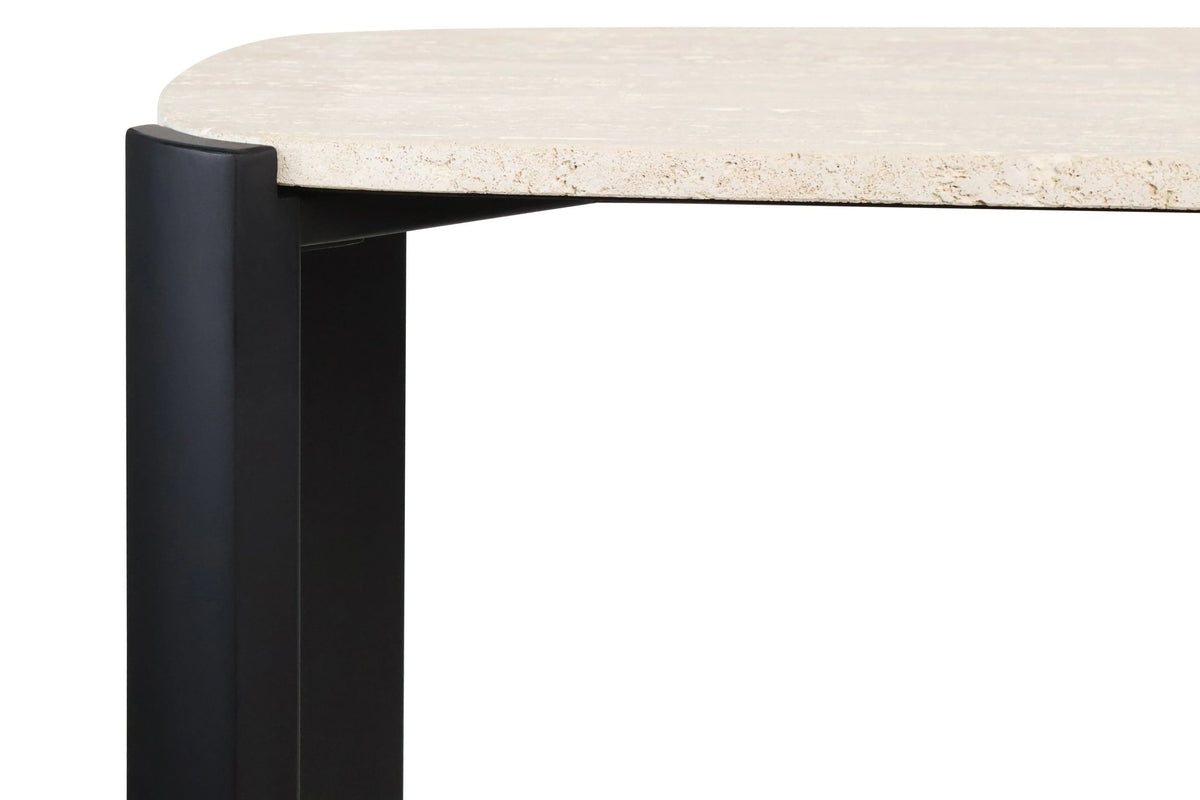Iberia Travertine Top and Black Acacia Wood Console Table