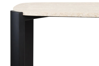 Iberia Travertine Top and Black Acacia Wood Console Table