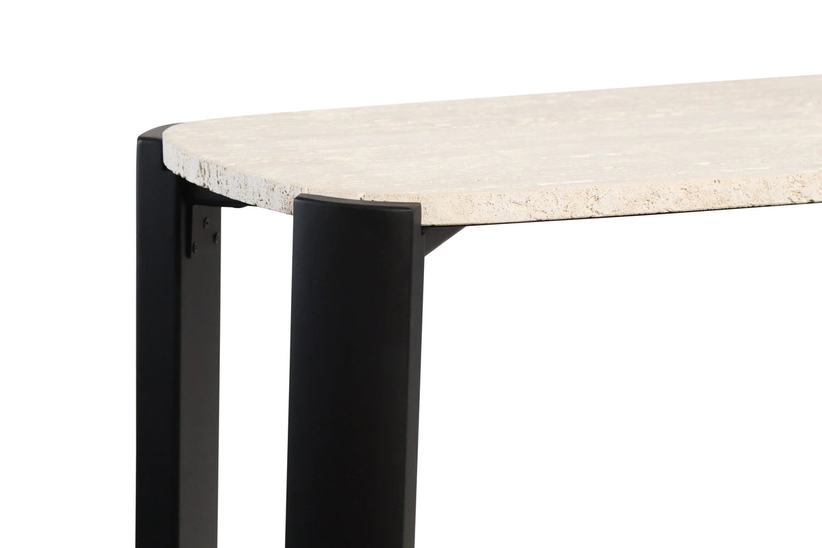 Iberia Travertine Top and Black Acacia Wood Console Table