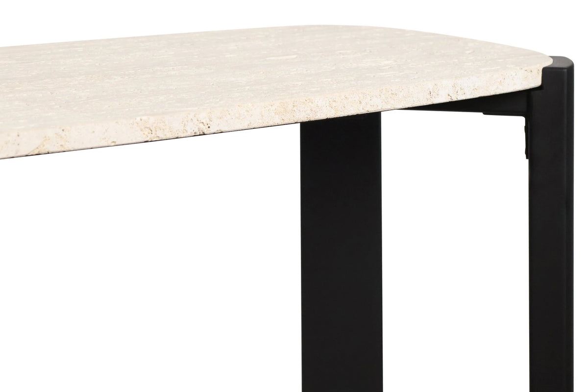 Iberia Travertine Top and Black Acacia Wood Console Table
