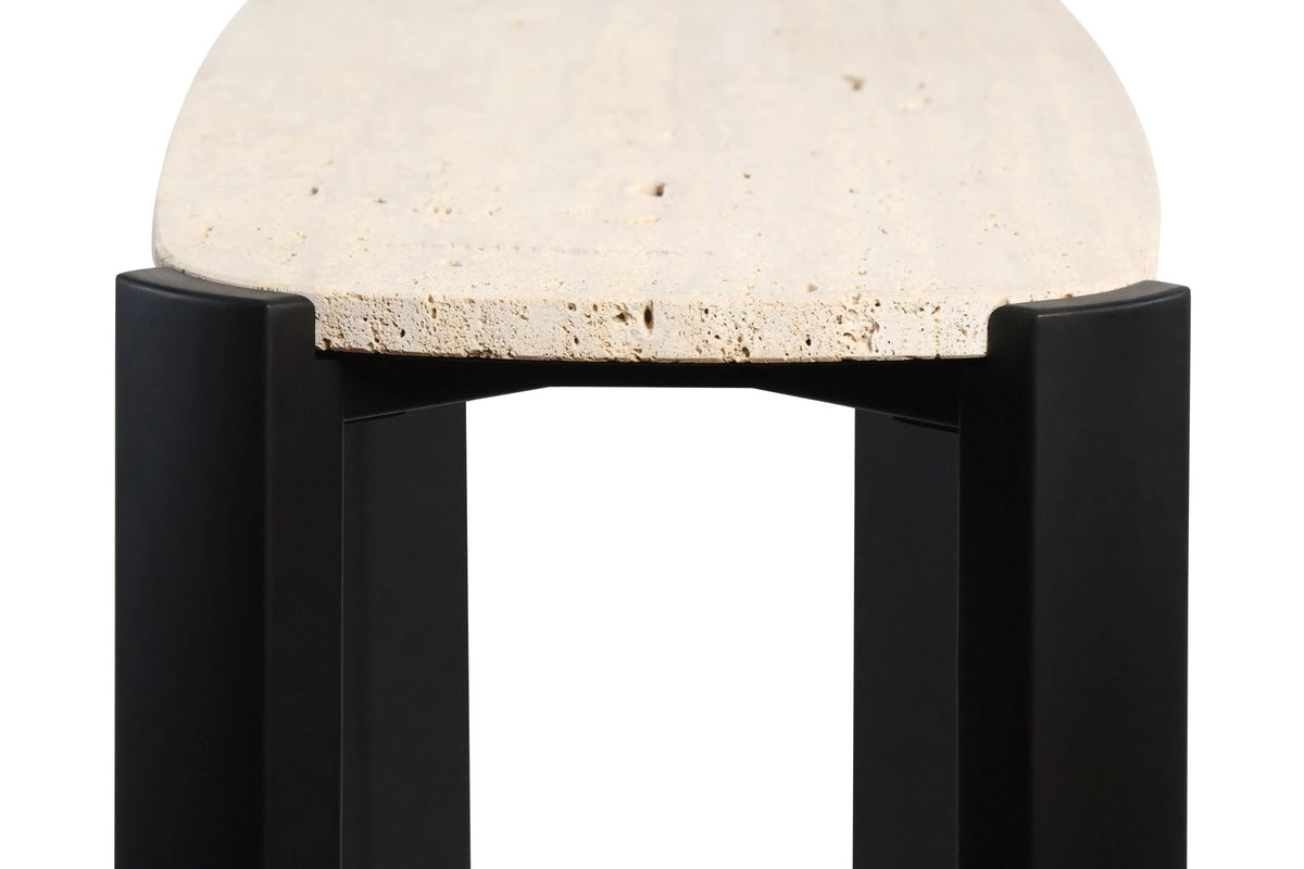Iberia Travertine Top and Black Acacia Wood Console Table