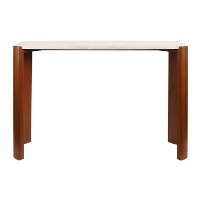 Iberia Travertine Top and Brown Acacia Wood Console Table