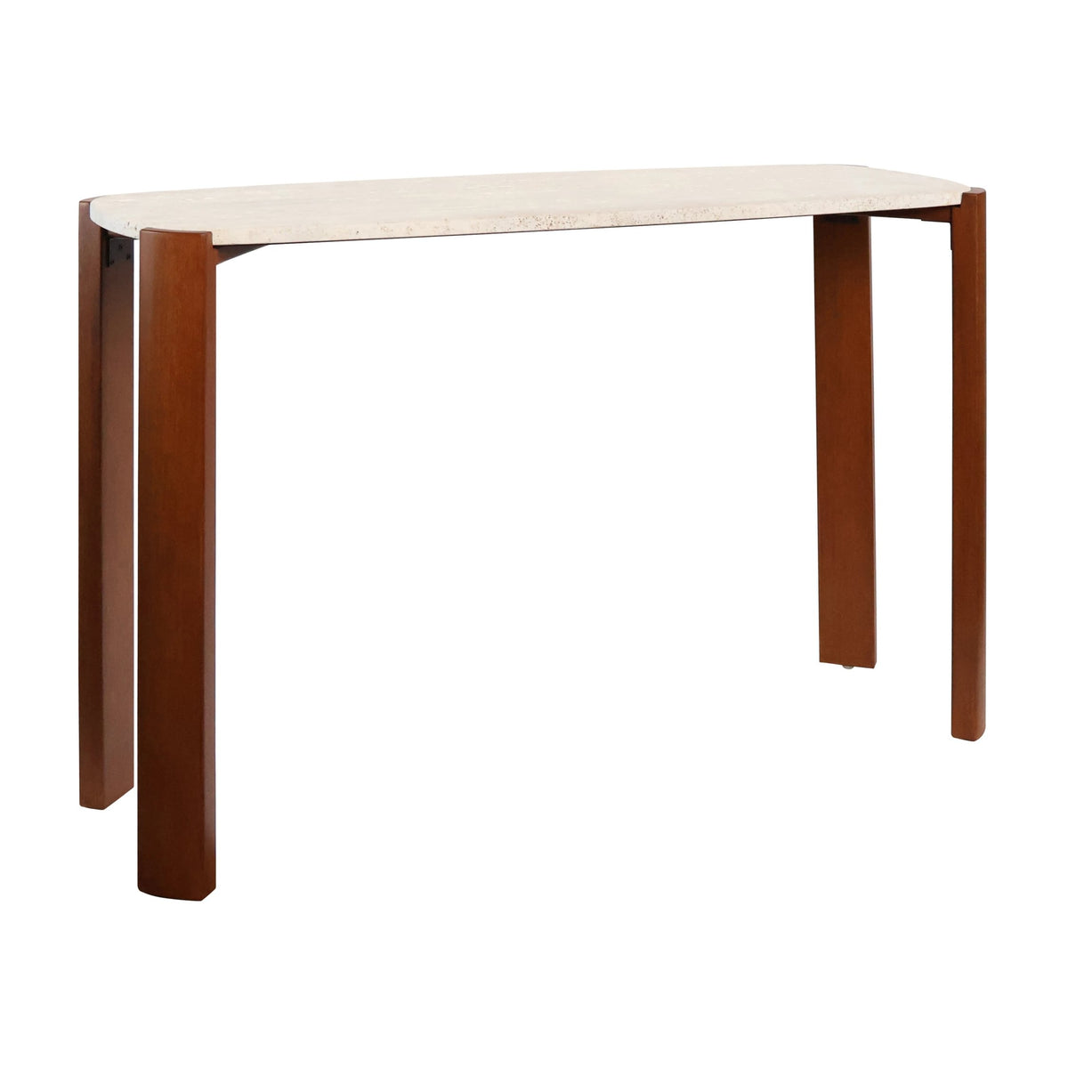 Iberia Travertine Top and Brown Acacia Wood Console Table