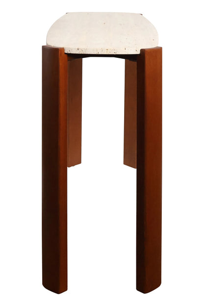 Iberia Travertine Top and Brown Acacia Wood Console Table