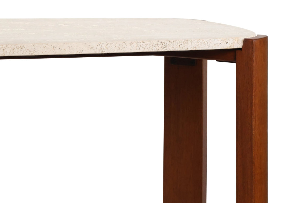 Iberia Travertine Top and Brown Acacia Wood Console Table
