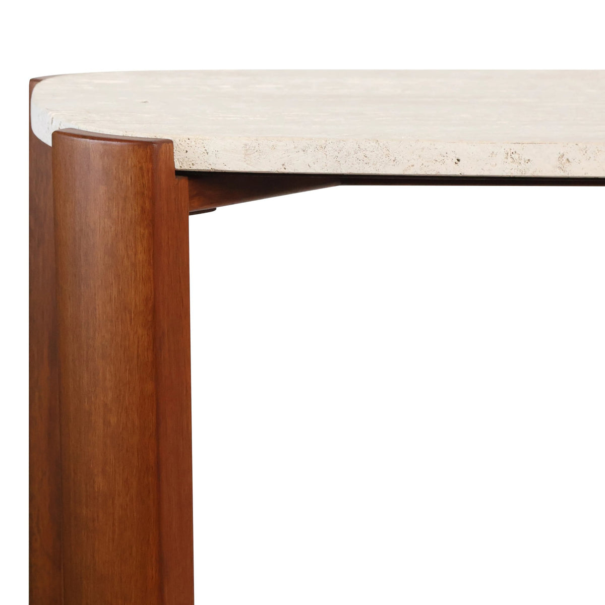 Iberia Travertine Top and Brown Acacia Wood Console Table