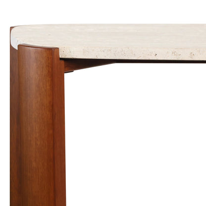 Iberia Travertine Top and Brown Acacia Wood Console Table