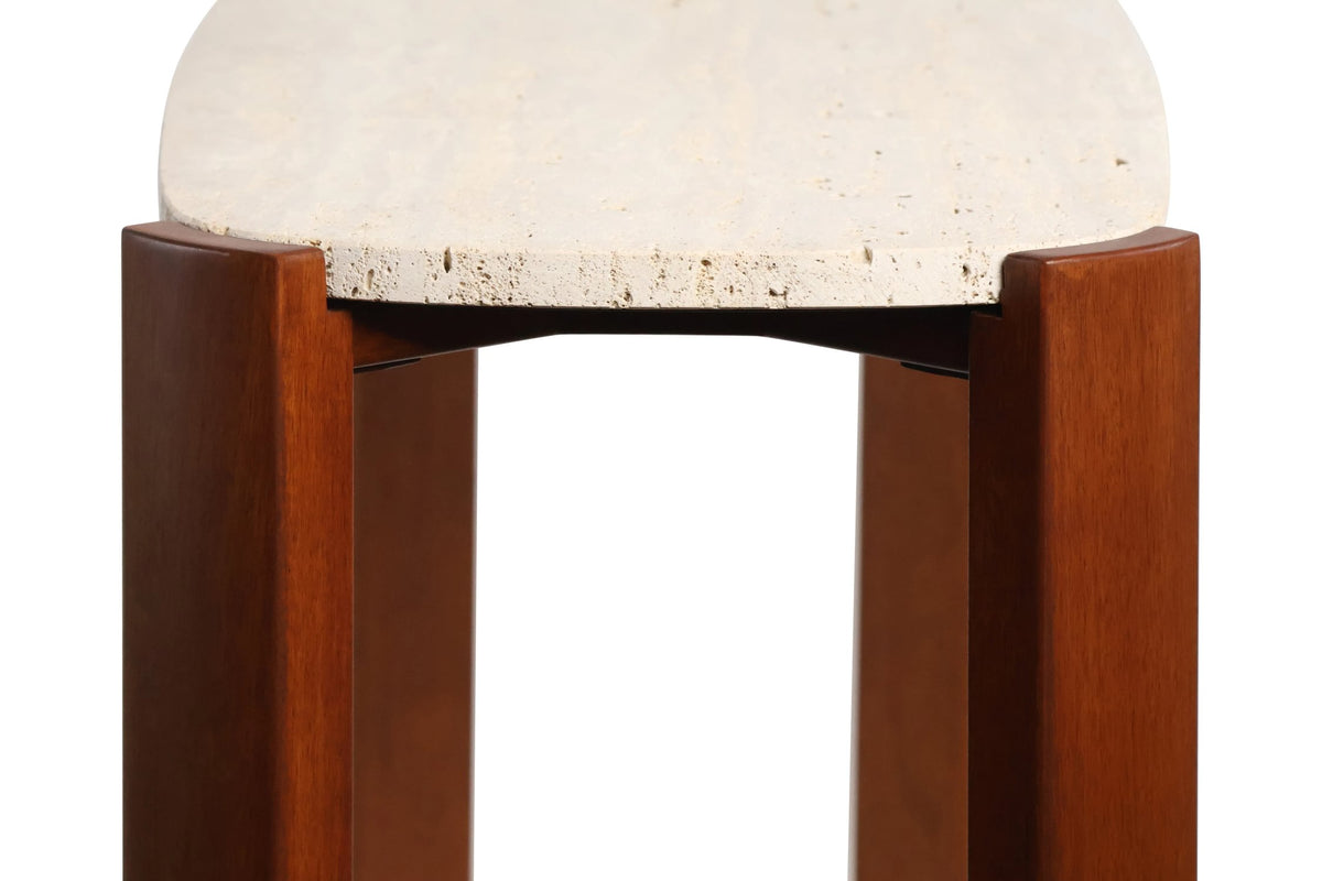 Iberia Travertine Top and Brown Acacia Wood Console Table