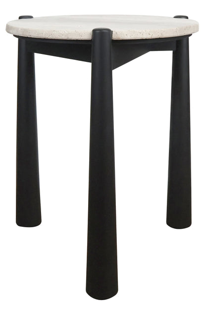 Marlstone Travertine Top and Black Finish Mango Wood Side Table