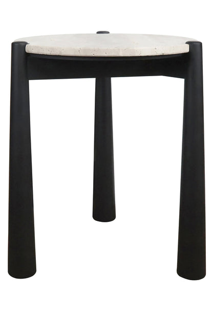 Marlstone Travertine Top and Black Finish Mango Wood Side Table