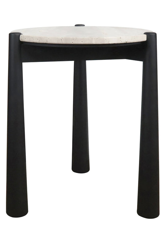 Marlstone Travertine Top and Black Finish Mango Wood Side Table
