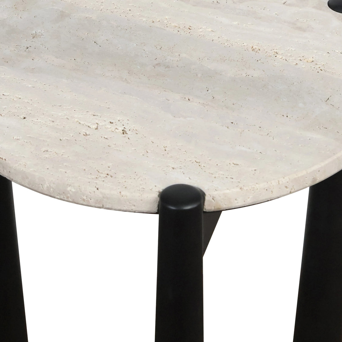 Marlstone Travertine Top and Black Finish Mango Wood Side Table