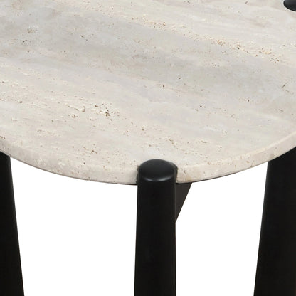 Marlstone Travertine Top and Black Finish Mango Wood Side Table