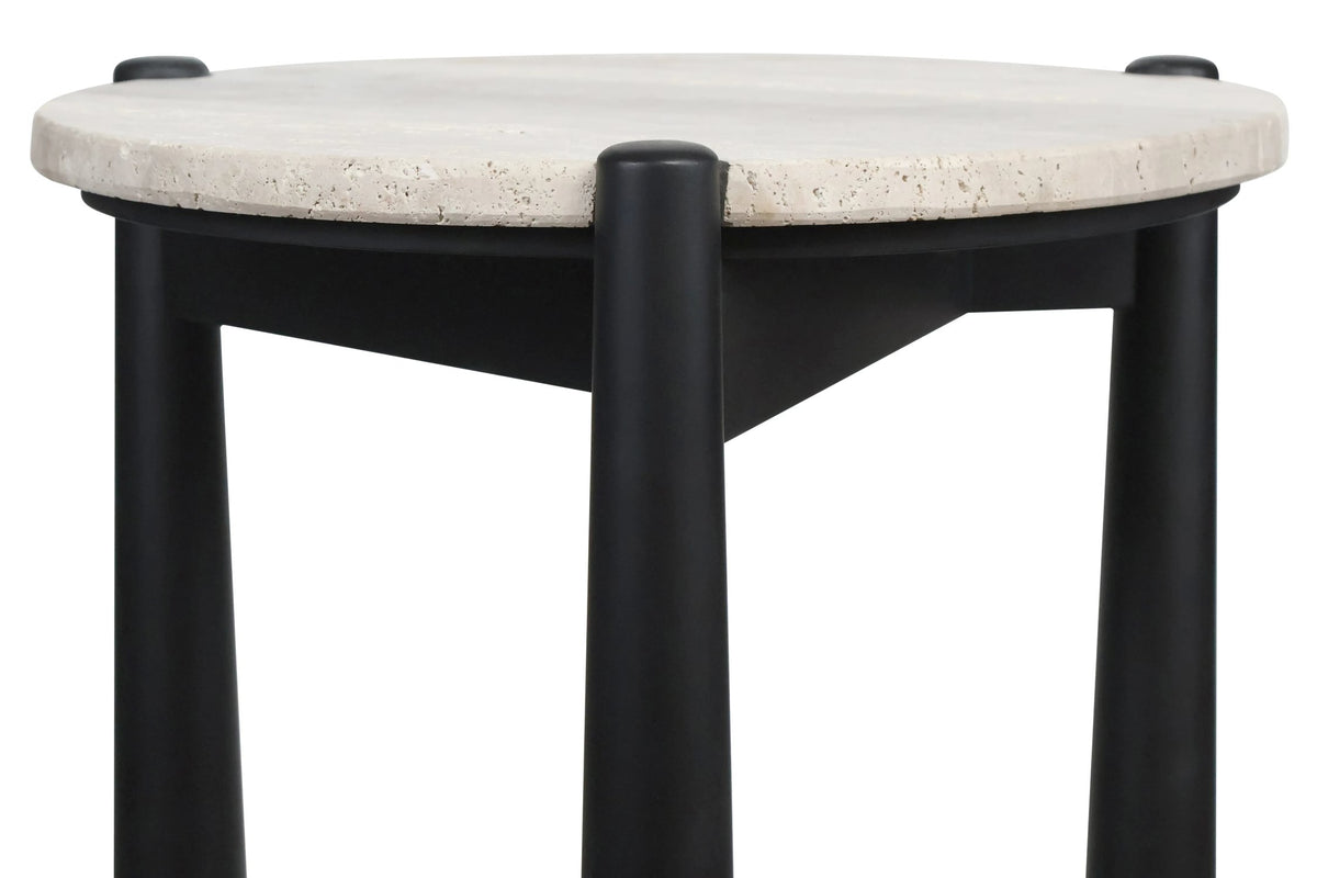 Marlstone Travertine Top and Black Finish Mango Wood Side Table