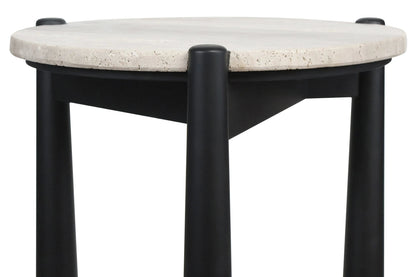 Marlstone Travertine Top and Black Finish Mango Wood Side Table