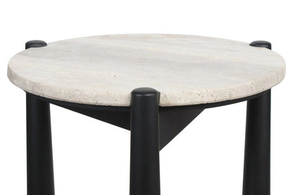 Marlstone Travertine Top and Black Finish Mango Wood Side Table