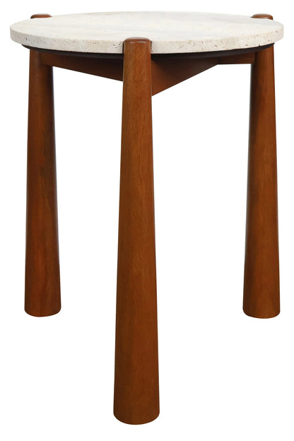 Marlstone Travertine Top and Brown Finish Mango Wood Side Table