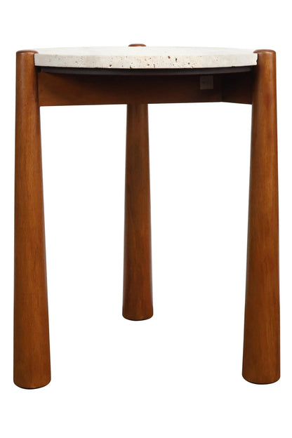 Marlstone Travertine Top and Brown Finish Mango Wood Side Table
