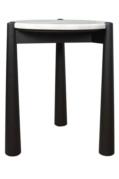Marlstone White Marble Top and Black Finish Mango Wood Side Table