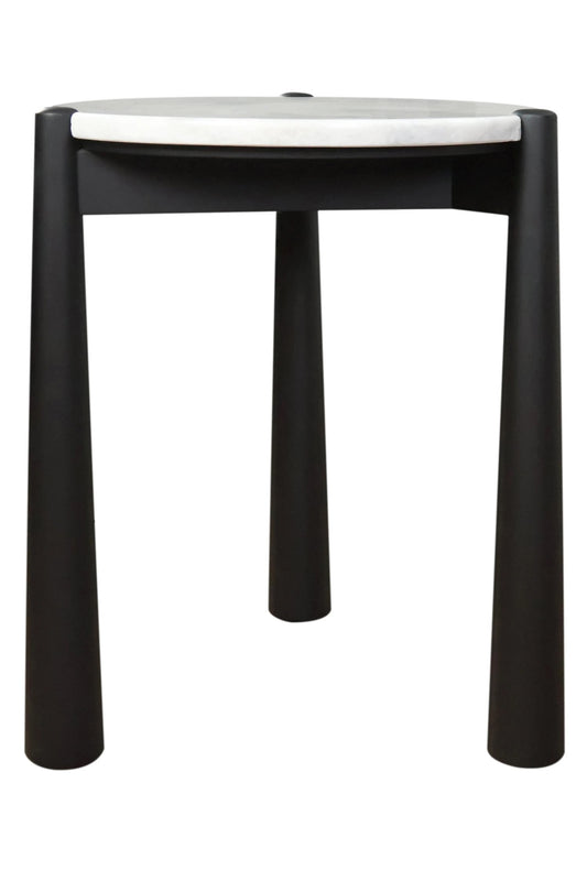 Marlstone White Marble Top and Black Finish Mango Wood Side Table
