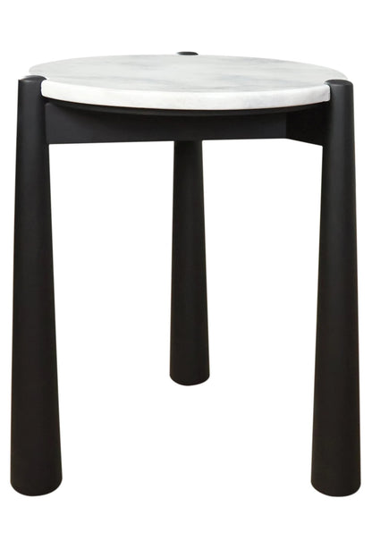 Marlstone White Marble Top and Black Finish Mango Wood Side Table