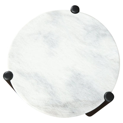 Marlstone White Marble Top and Black Finish Mango Wood Side Table