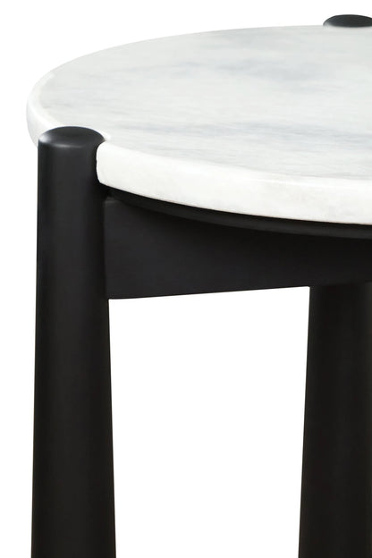 Marlstone White Marble Top and Black Finish Mango Wood Side Table
