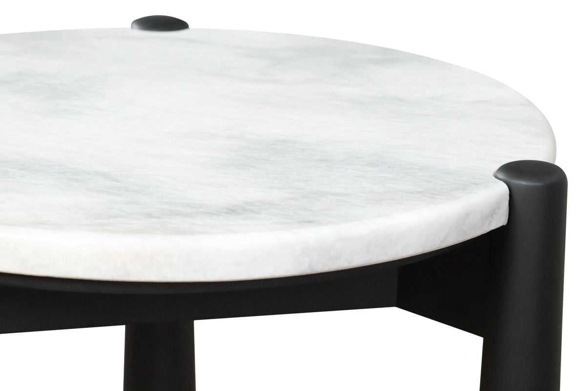 Marlstone White Marble Top and Black Finish Mango Wood Side Table