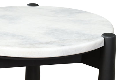 Marlstone White Marble Top and Black Finish Mango Wood Side Table