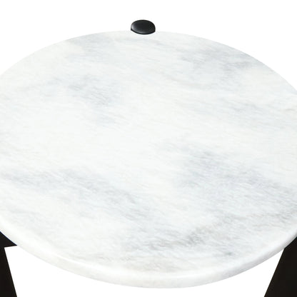 Marlstone White Marble Top and Black Finish Mango Wood Side Table