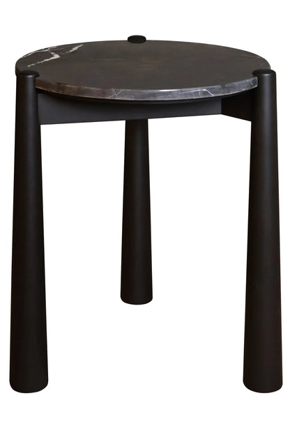 Marlstone Black and White Marble Top Side Table with Mango Wood Legs